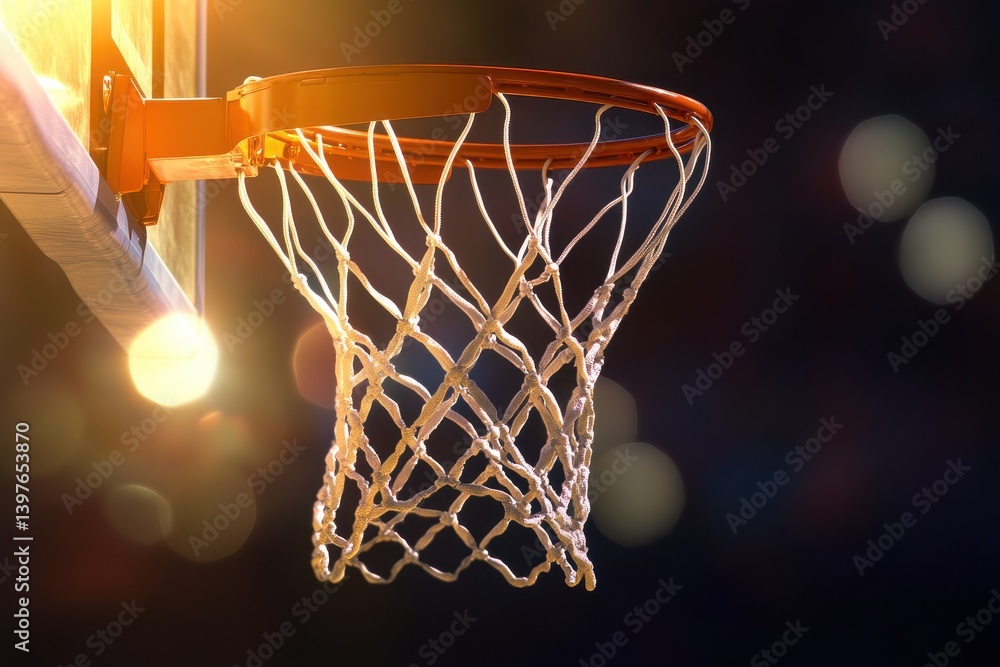 A close up of a basketball hoop against a dark A close up of a basketball hoop against a dark