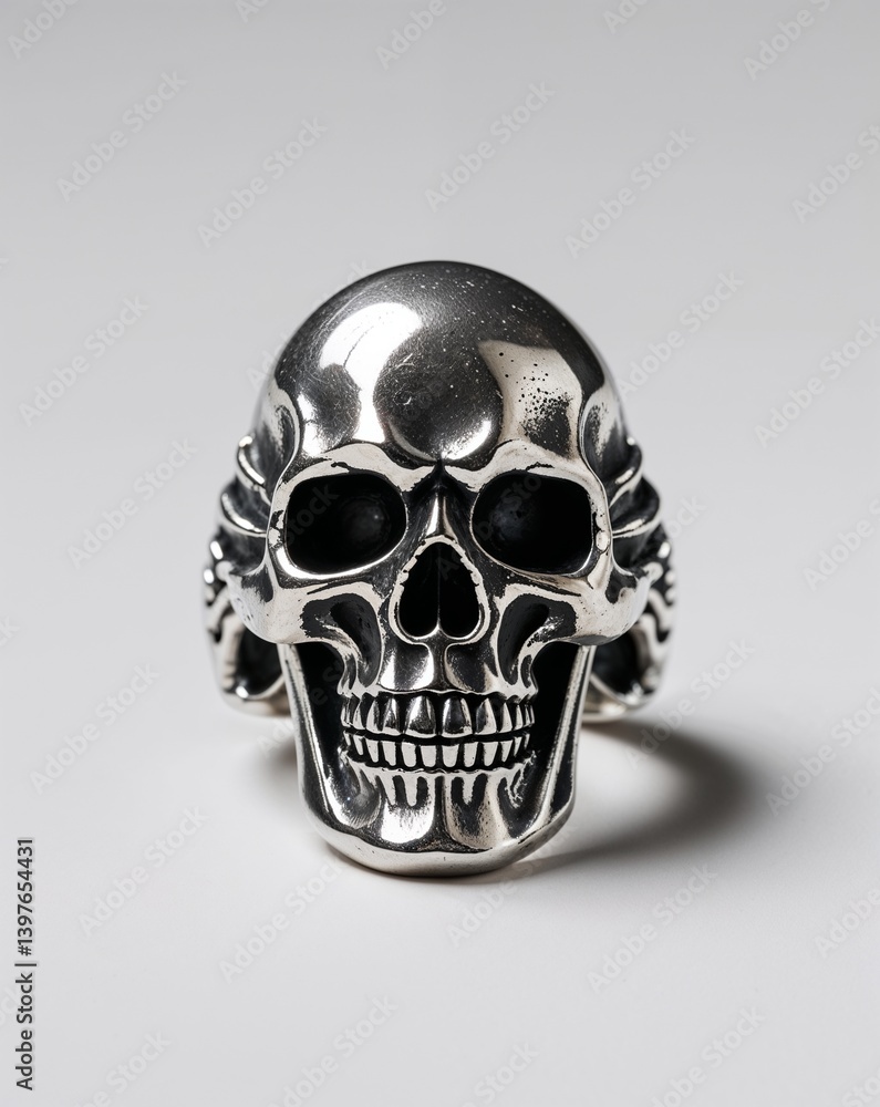 A skull ring of wearing male in plain white background A skull ring of wearing male in plain white background