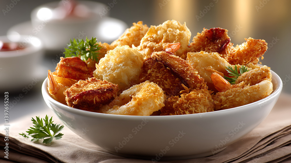 Crispy fried chicken juicy seafood platter gourmet fast food top view food photography Crispy fried chicken juicy seafood platter gourmet fast food top view food photography