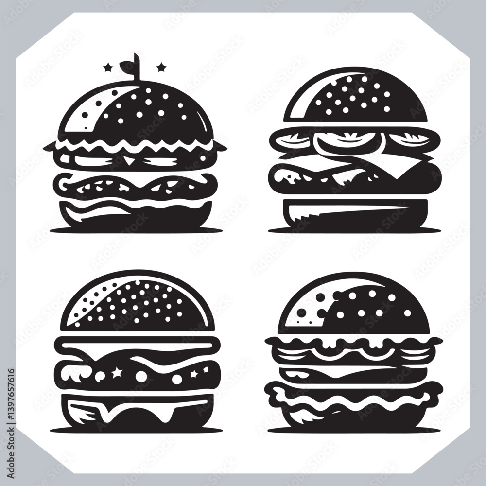 Burger Silhouettes Collection for Food Branding Projects Burger Silhouettes Collection for Food Branding Projects