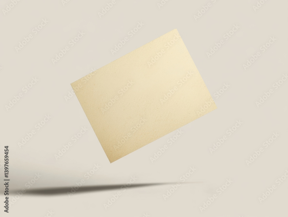 Blank card in mid-air casting a shadow on a soft background with minimalist design Blank card in mid-air casting a shadow on a soft background with minimalist design