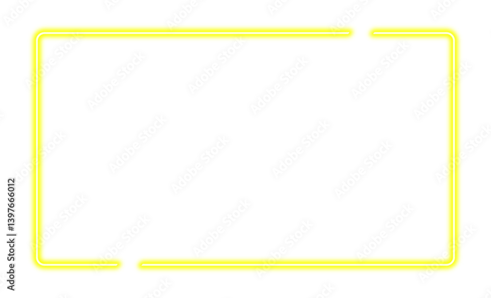 Luminous neon rectangular frame made of two pieces. Yellow frame on a transparent background. Luminous neon rectangular frame made of two pieces. Yellow frame on a transparent background.