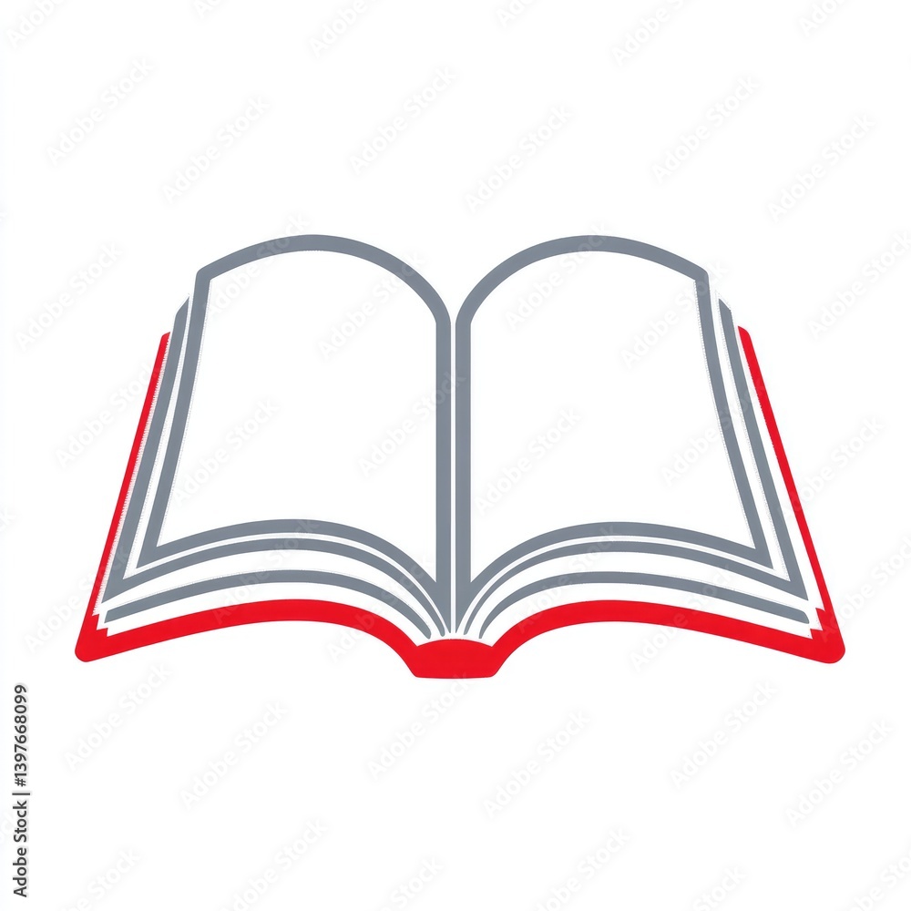 Open book icon, gray outline, red edges Open book icon, gray outline, red edges
