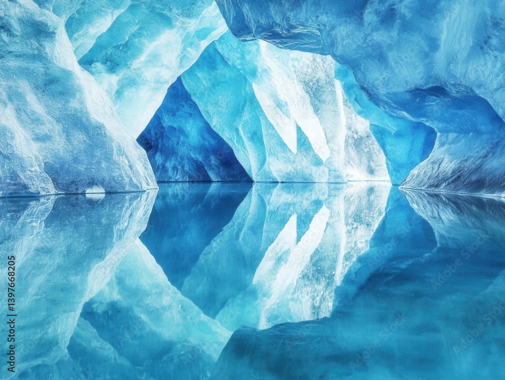 custom made wallpaper toronto digitalCrystal cave reflected in still water with soft blue lighting and negative space left