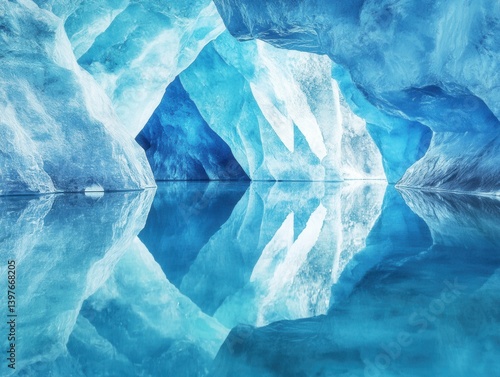 Wallpaper Mural Crystal cave reflected in still water with soft blue lighting and negative space left Torontodigital.ca