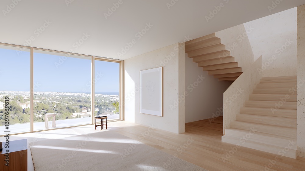 Fototapeta premium Modern interior design with panoramic view