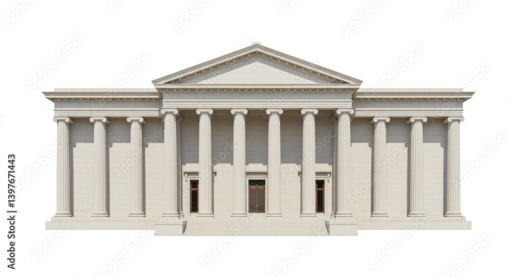 Fototapeta premium Grandeur architecture public building library facade with classical columns and clear background