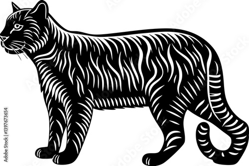 Powerful and captivating image of a wild cat in its natural environment, portraying strength, agility, and untamed beauty. Ideal for use in wildlife documentaries, nature-themed designs, conservation 