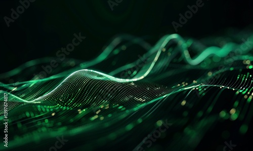 Abstract digital wave patterns in emerald green
