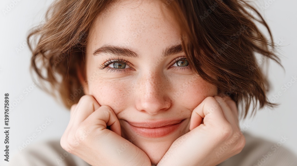 smiling depression smiling face silence concept. Smiling woman resting her chin on her hands, exuding warmth and joy. smiling depression smiling face silence concept. Smiling woman resting her chin on her hands, exuding warmth and joy.