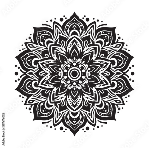 Mandala design vector style silhouette with white background.