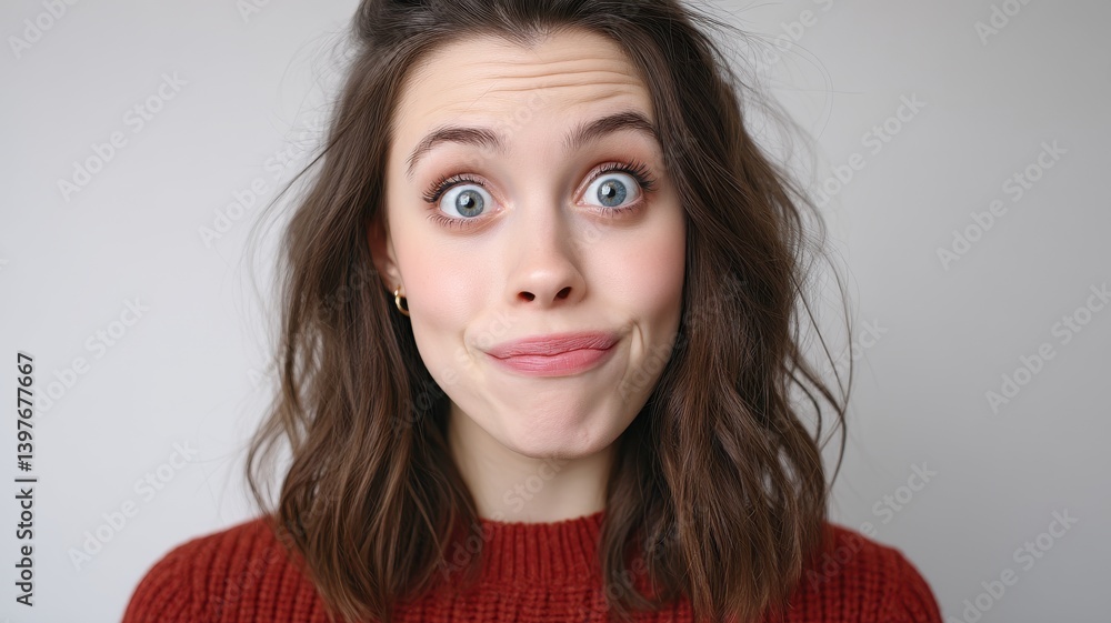 smiling depression smiling face silence concept. Surprised woman making a silly face with playful expression. smiling depression smiling face silence concept. Surprised woman making a silly face with playful expression.
