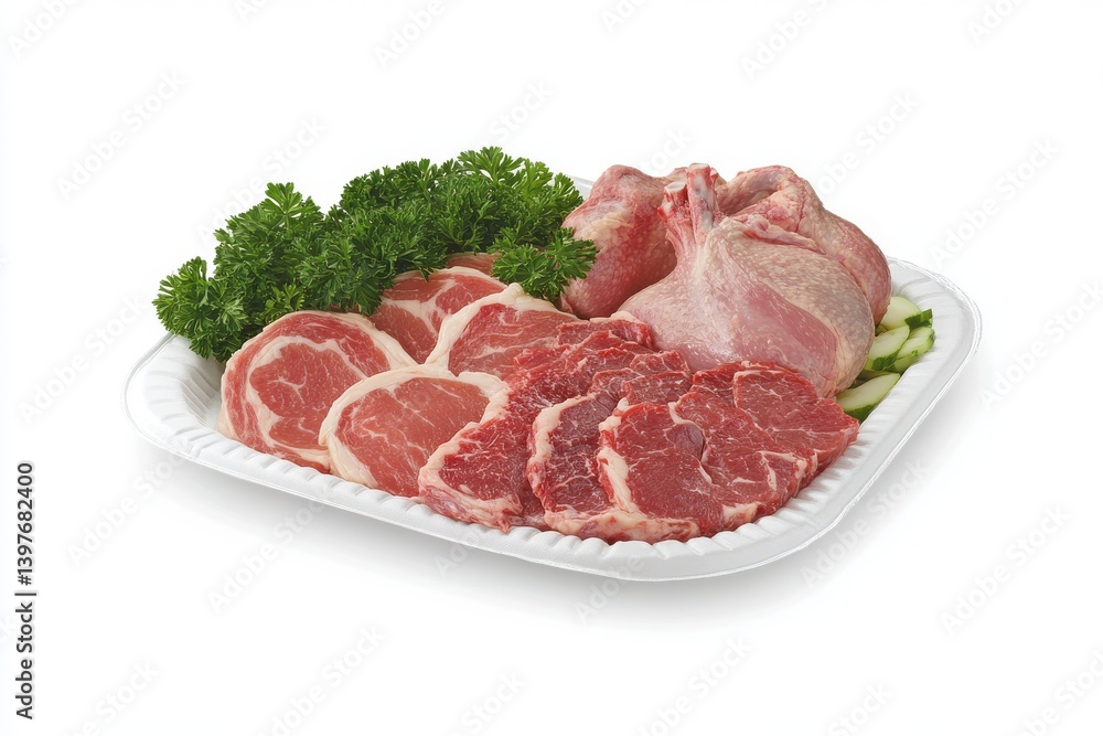 A hyper realistic food photography composition featuring raw meat A hyper realistic food photography composition featuring raw meat