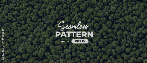 Seamless pattern. Top view of a forest. View from above. Green trees. Wild nature landscape. Car on a winding road. Countryside highway. Mountain serpentine. Vector illustration. Adventure banner.