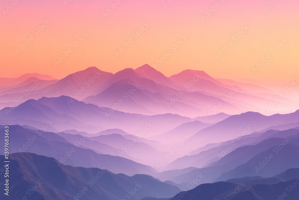 Misty Mountain Range at Eternal Sunset Mirage Serene Landscape Photography Tranquil Atmosphere Captivating View Misty Mountain Range at Eternal Sunset Mirage Serene Landscape Photography Tranquil Atmosphere Captivating View