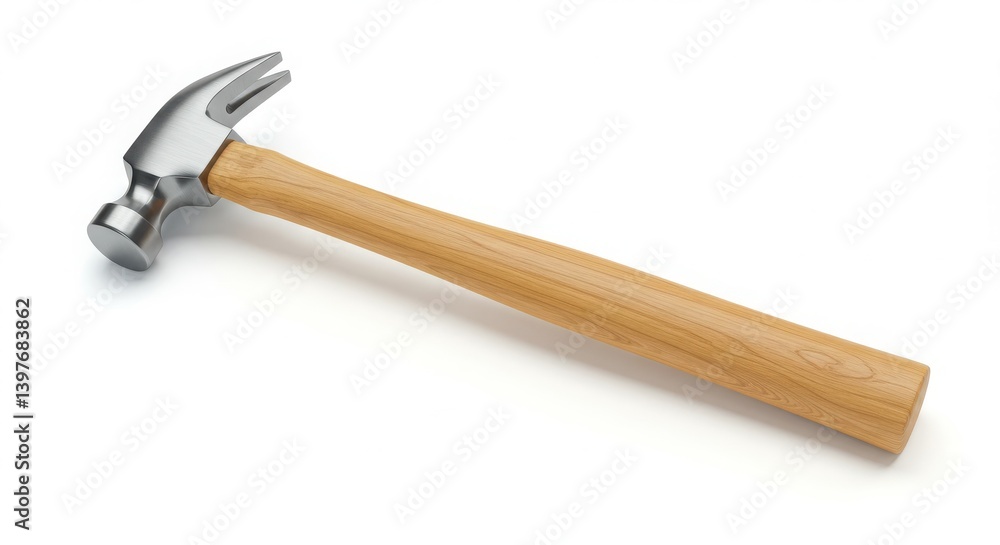 A realistic hammer with a smooth wooden handle and polished steel head showcased in high-detail product photography A realistic hammer with a smooth wooden handle and polished steel head showcased in high-detail product photography