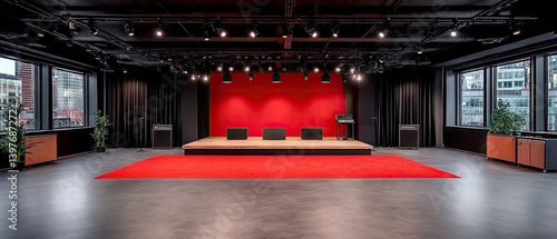 Modern Event Space with Red Stage