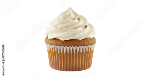 Isolated vanilla cupcake with swirl frosting