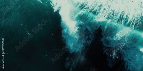 Fototapeta Naklejka Na Ścianę i Meble -  Dark ocean deep sea large big wave turbulence night splashing storm seascape nature.