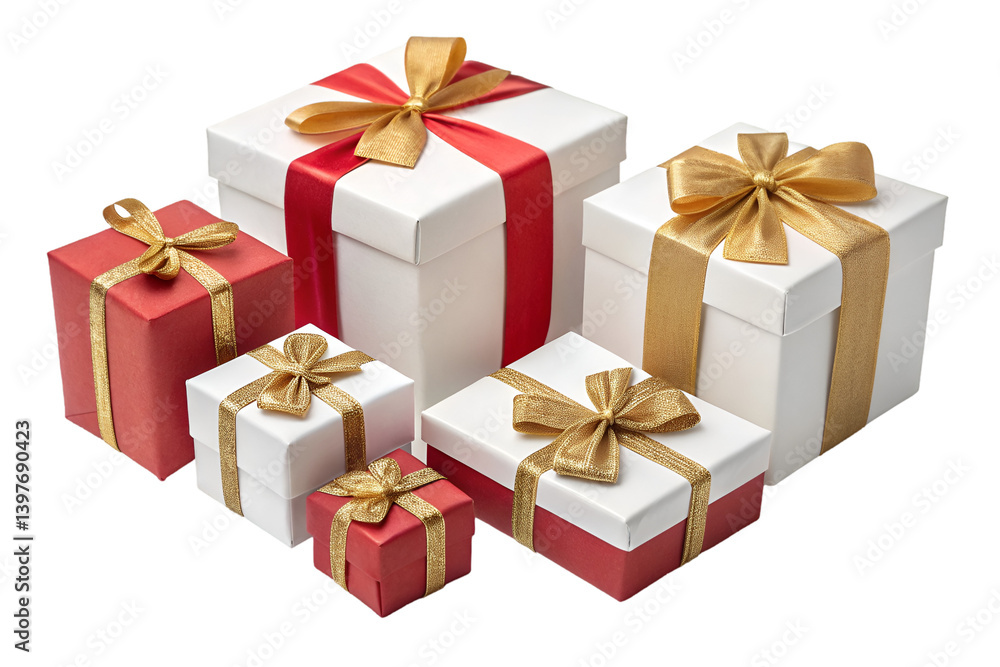 Obraz premium White and red present box Christmas, birthday or valentines on transparent background 