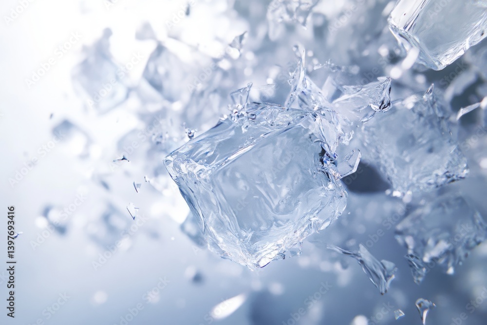 A dynamic and high resolution depiction of ice cubes falling A dynamic and high resolution depiction of ice cubes falling