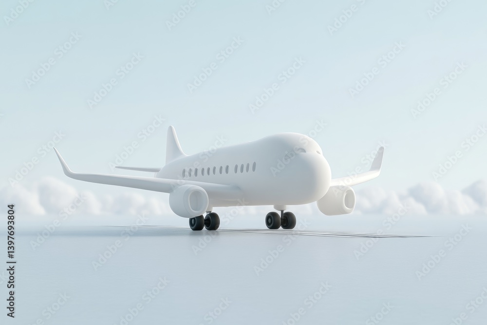 Obraz premium Simple white airplane on a light background
