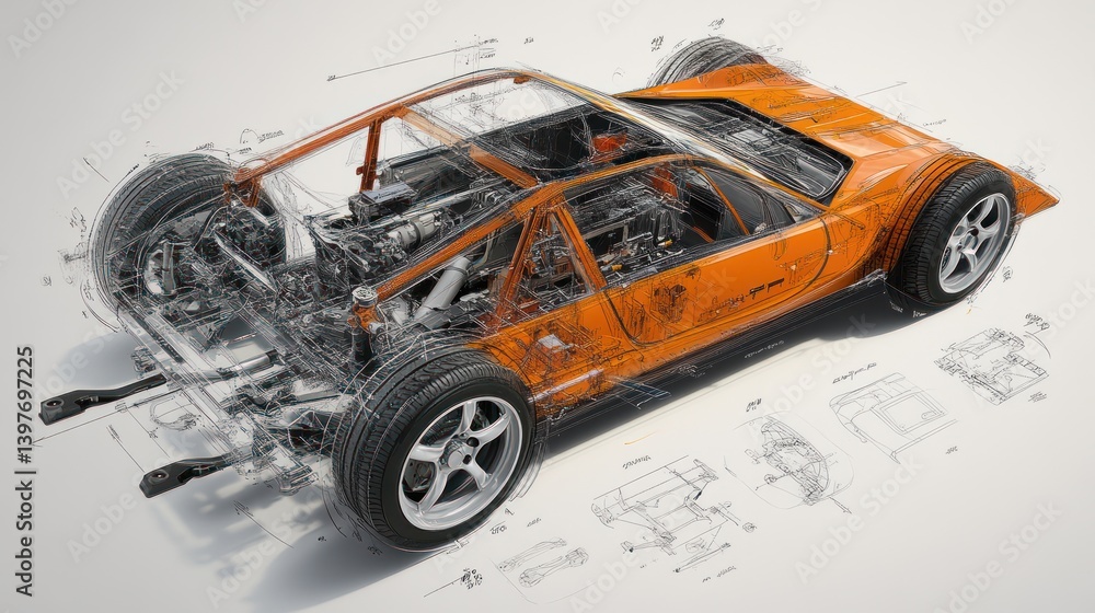 Innovative automotive design showcasing skeletal structure and engineering brilliance Innovative automotive design showcasing skeletal structure and engineering brilliance