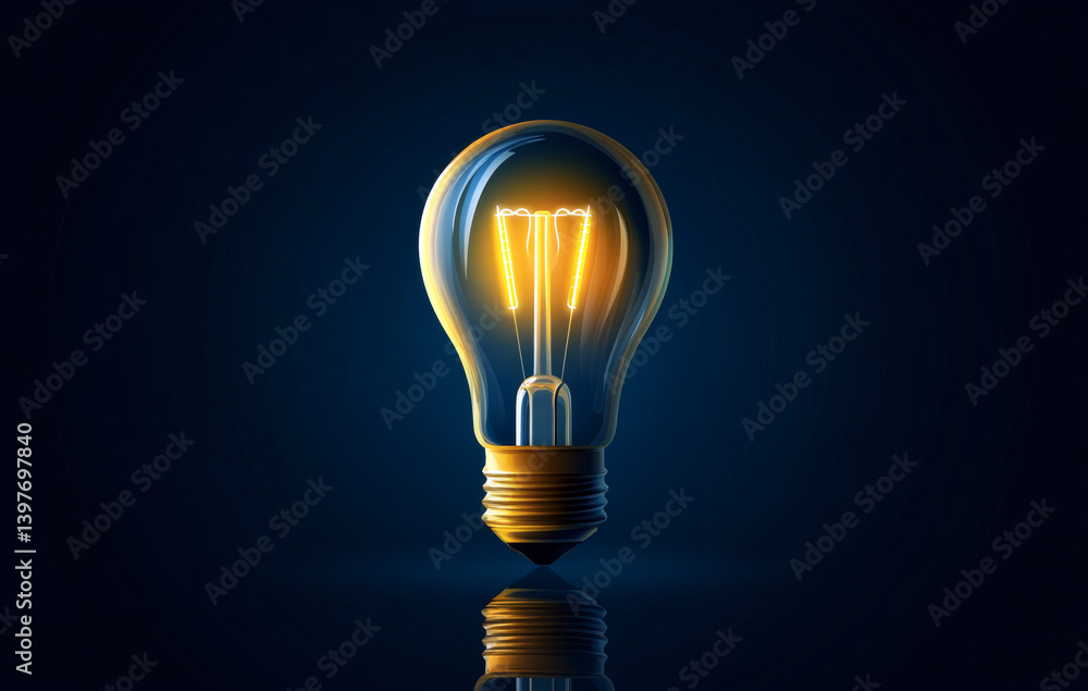 Illuminated light bulb on dark blue background A symbol of invention energy and creativity shines brightly. Illuminated light bulb on dark blue background A symbol of invention energy and creativity shines brightly.