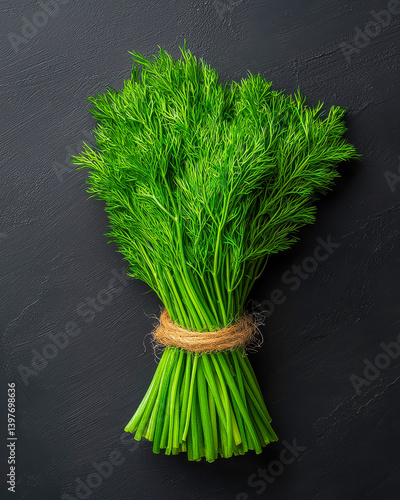 [Fresh green dill sprigs] Fresh Green Dill Sprigs Bundled with Twine