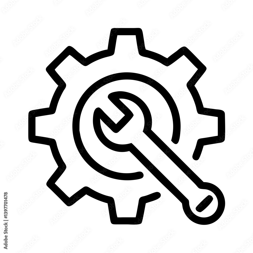 Gear with Wrench Inside Indicating Maintenance Operation Icon Design Gear with Wrench Inside Indicating Maintenance Operation Icon Design