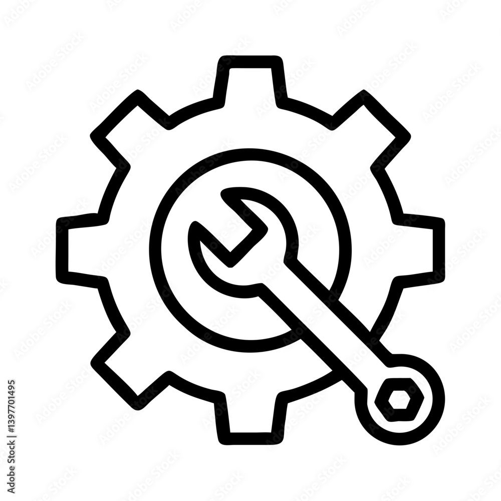 Gear with Wrench Inside Indicating Maintenance Operation Icon Design Gear with Wrench Inside Indicating Maintenance Operation Icon Design