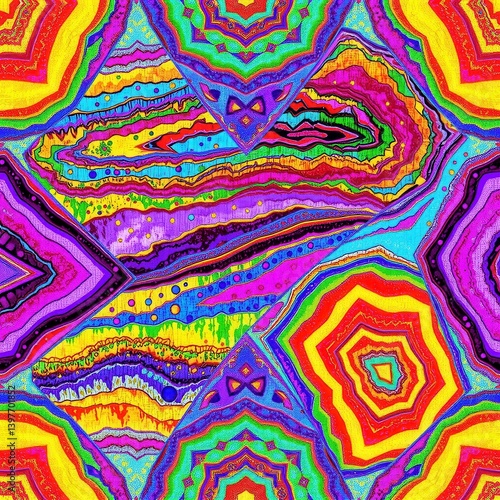 Vibrant Multicolored Abstract Artwork with Geometric and Organic Shapes