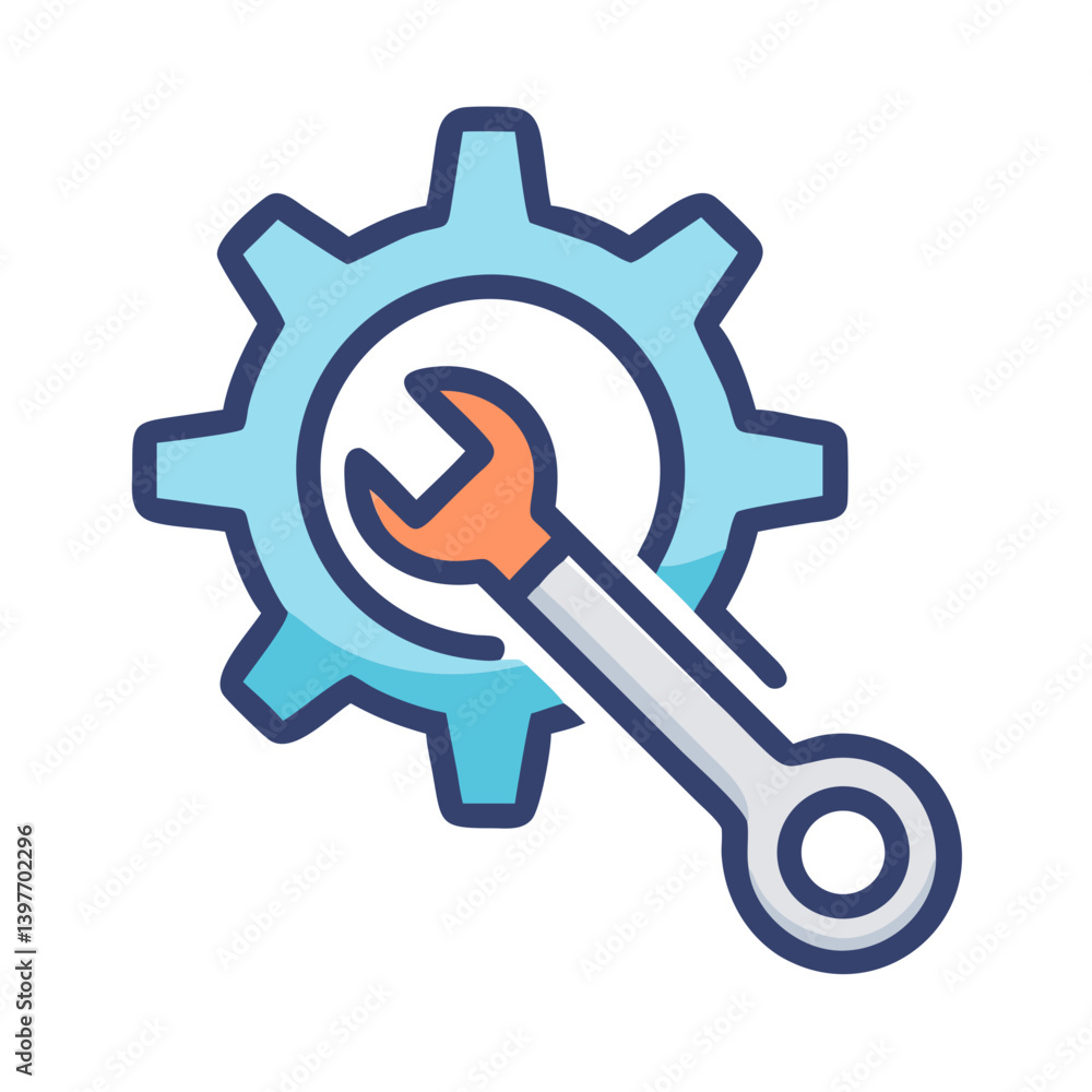 Wrench with Gear Indicating Technical Support Service Icon Design Wrench with Gear Indicating Technical Support Service Icon Design
