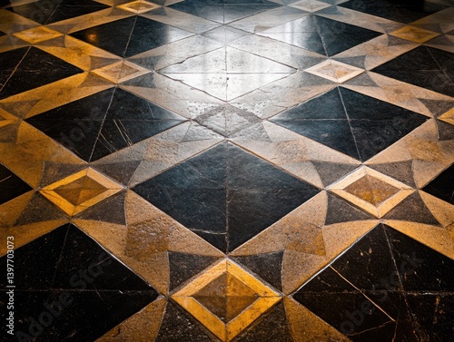 Wallpaper Mural Geometric patterned floor with symmetrical design and overhead lighting with space for text below Torontodigital.ca