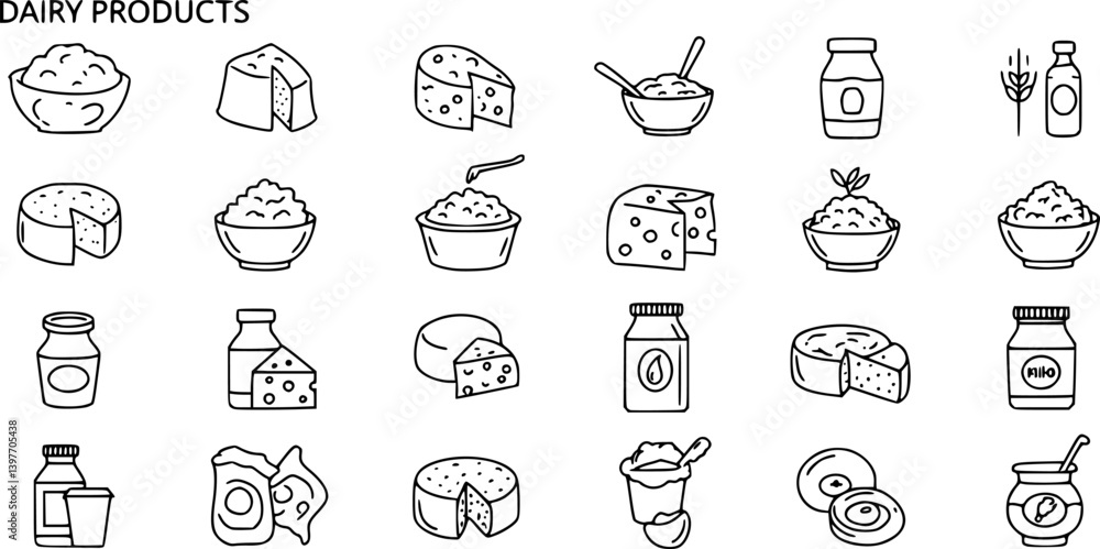 custom made wallpaper toronto digitalDairy products line icon set. Cottage cheese, sour cream, porridge, kefir, parmesan, mozzarella, gouda, yogurt vector illustrations. Simple outline signs for healthy milk food. Editable Stroke