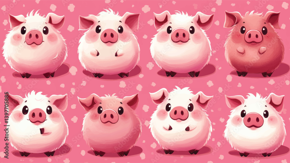 Naklejka premium Fluffy Pig Mood - pattern