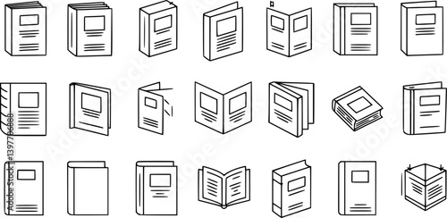 Brochure line icons set. Flyer leaflet, catalogue, booklet, magazine, letterhead, open book and other polygraphy vector illustration. Outline signs for print shop. Editable Stroke