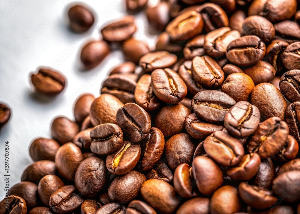 Coffee Beans Scattered on White, Copy Space Background - High-Resolution Photo Coffee Beans Scattered on White, Copy Space Background - High-Resolution Photo