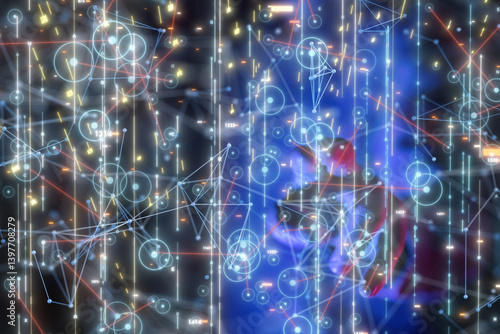 Neural network 3D illustration. Big data and cybersecurity