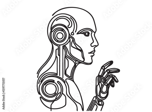 Abstract particle silhouette of a human face in profile. futuristic portrait of human cyborg artificial intelligence