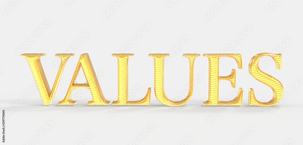 High-quality stock photo of golden 3D text spelling 'VALUES', ideal for business, ethics, and morality concepts. High-quality stock photo of golden 3D text spelling 'VALUES', ideal for business, ethics, and morality concepts.