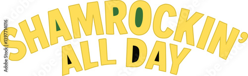 Fun St. Patrick’s Day design featuring a dancing leprechaun with a beer mug, shamrocks, and bold text “Shamrockin’ All Day – Zero Lucks Given!”