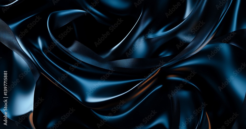 Fototapeta premium Fluid, dark blue, luxurious fabric drapes
