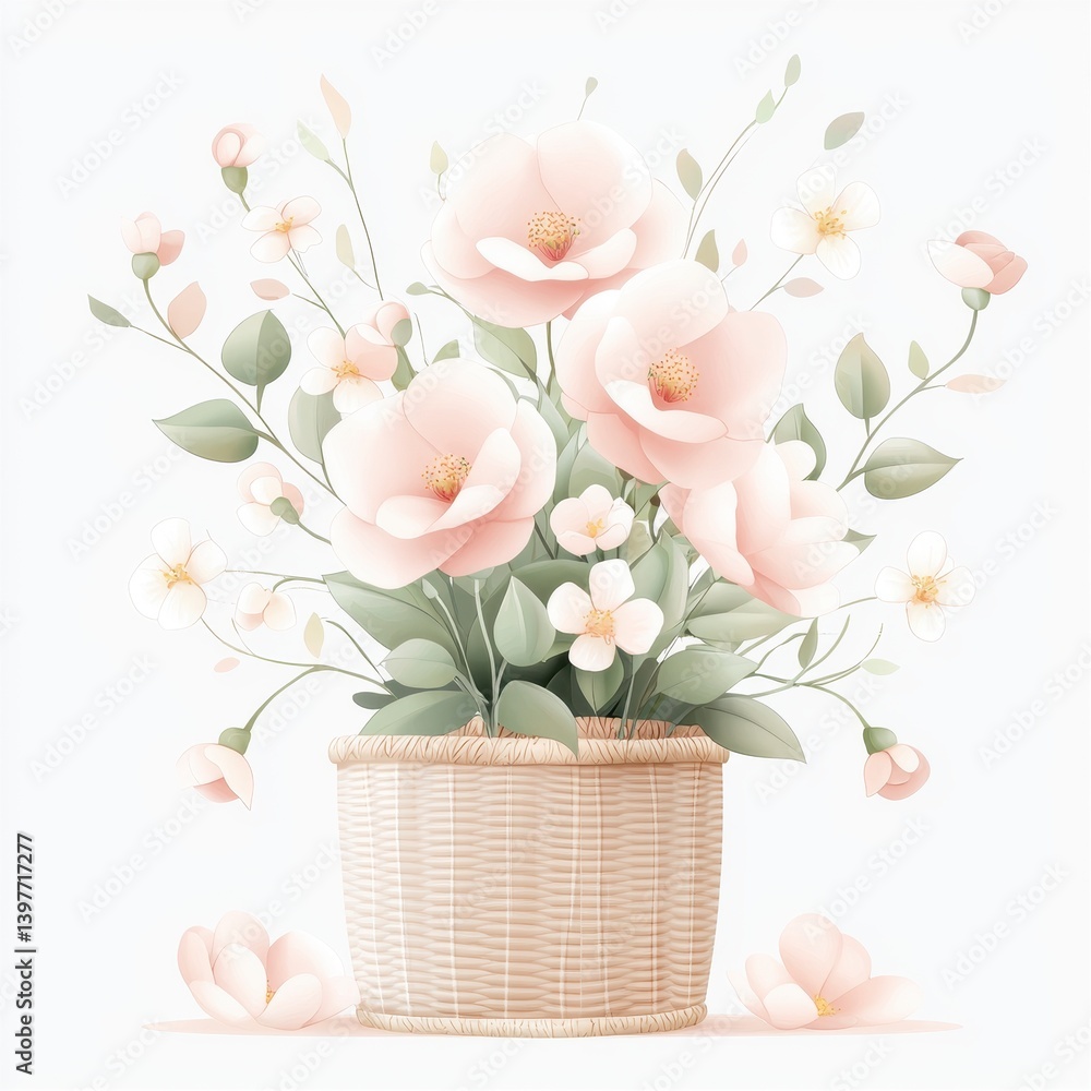 Obraz premium Pastel Flowers in Basket Still Life