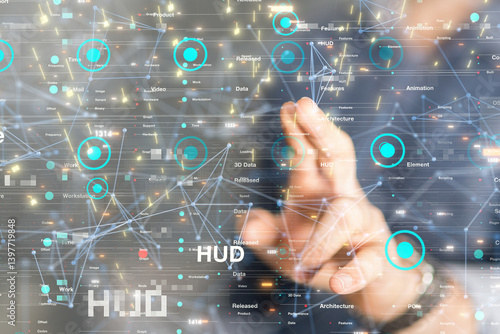 Neural network 3D illustration. Big data and cybersecurity