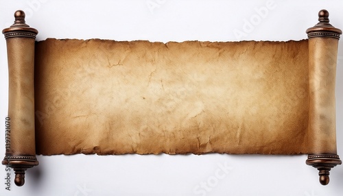 vintage scroll isolated on white old manuscript paper texture with copy space