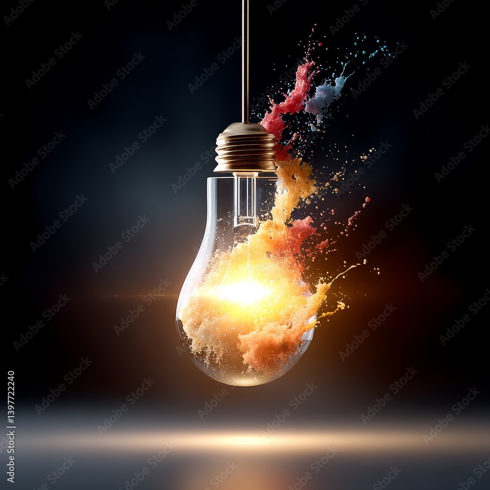 Light Bulb Explosion: A Visual Representation of Innovation and Creative Energy Unleashed with Vivid Colors and Dynamic Motion
