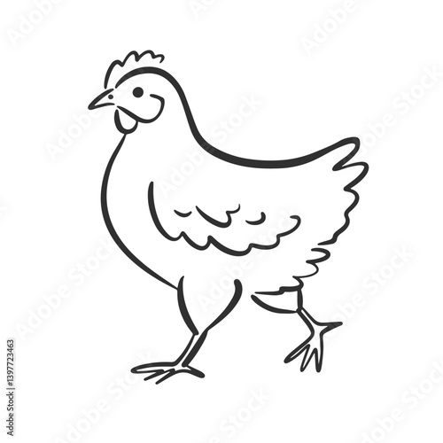 Cute Whimsical Chicken Farm Bird Hand Drawn Sketch