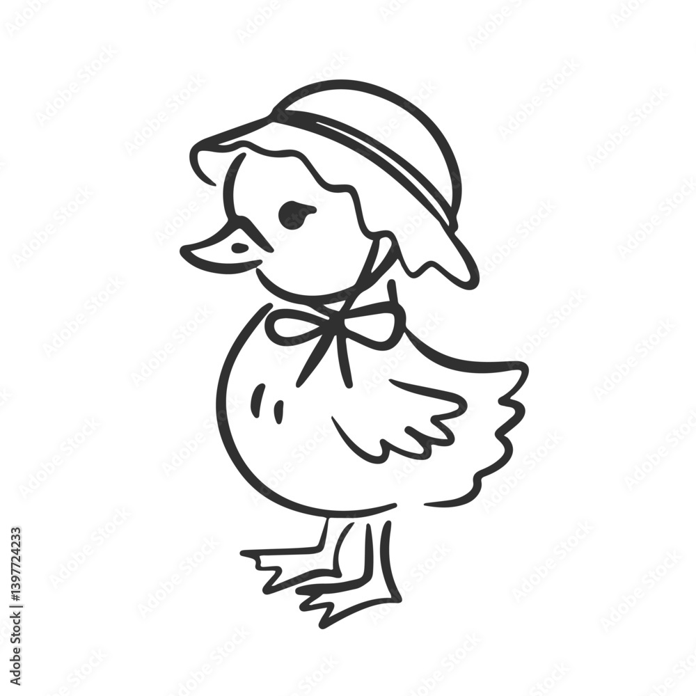 Cute Whimsical Duck Farm Bird Hand Drawn Sketch Cute Whimsical Duck Farm Bird Hand Drawn Sketch