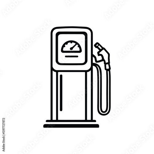 Gas station icon ,Black and White Gas Pump Line Drawing – Representation of Fuel Stations and Refueling Vector Illustration